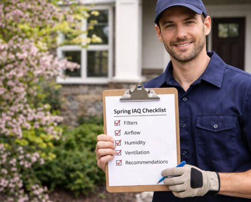 HVAC tech holding checklist